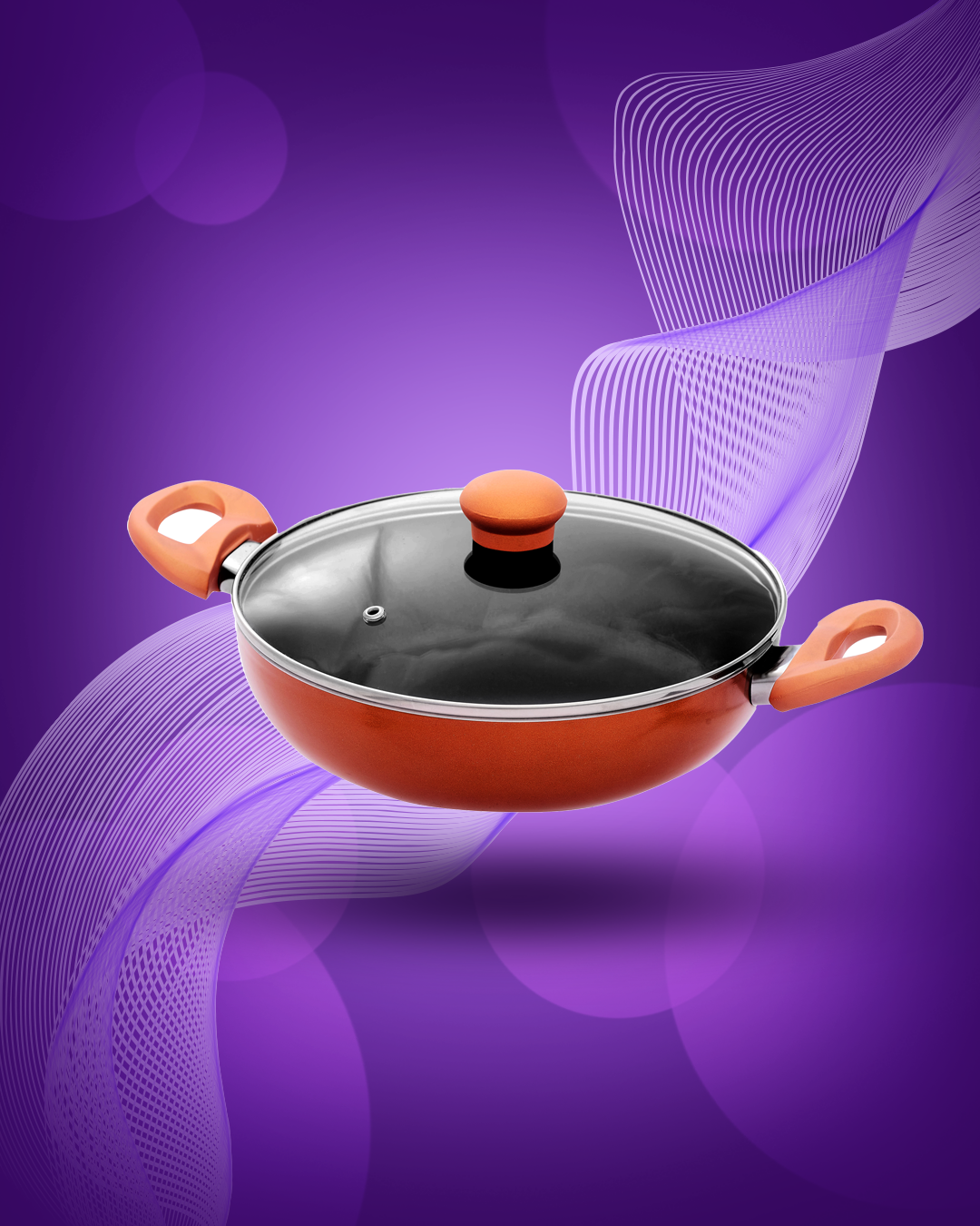 VINSTAR NON STICK KADAI 260 IB WITH GLASS LID-VSNK-2260